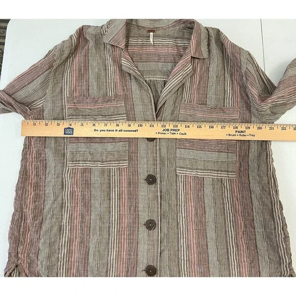 Free People Women's Oversized High Tide Shirt Pink Sands Stripe Size XS - Picture 7 of 9